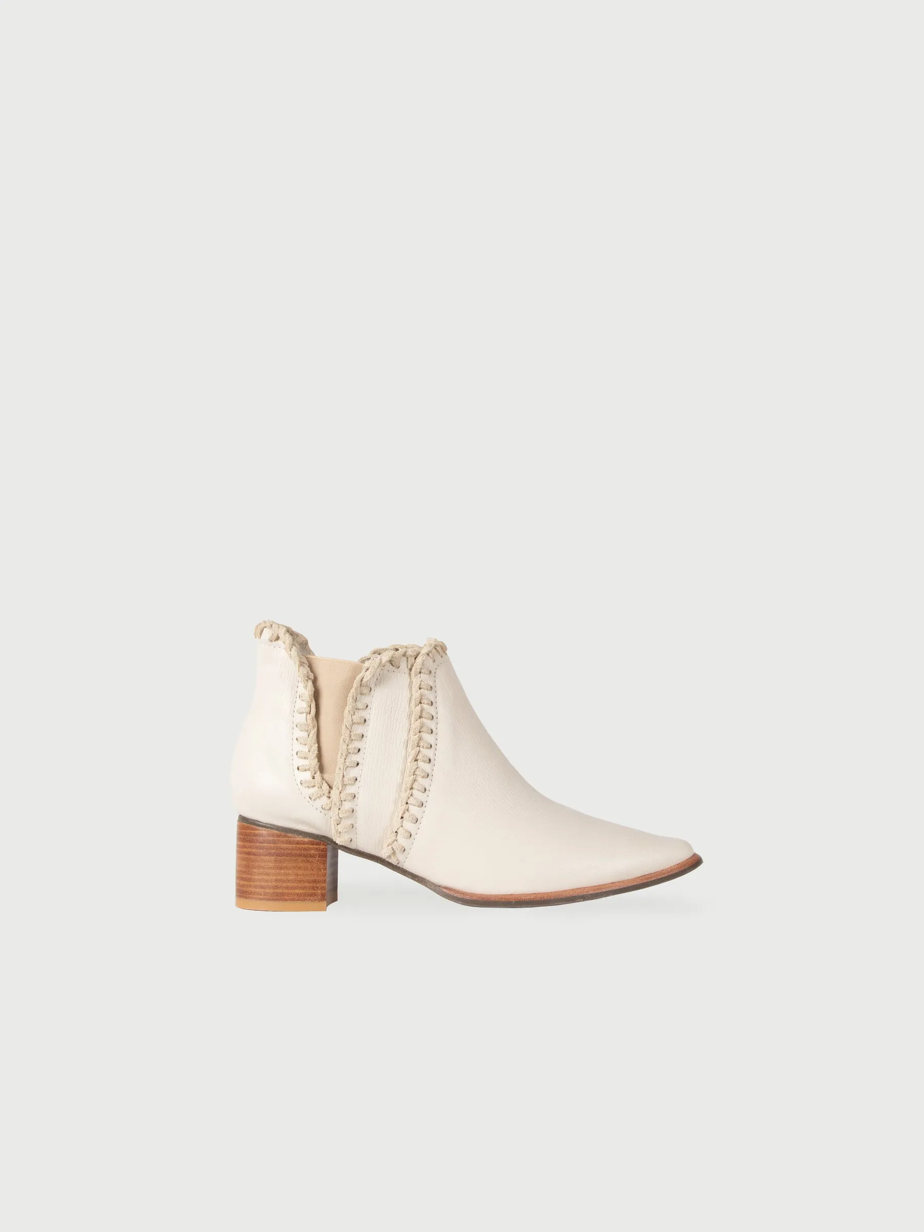 Blanket Stitch Block Heel Leather Ankle Boots