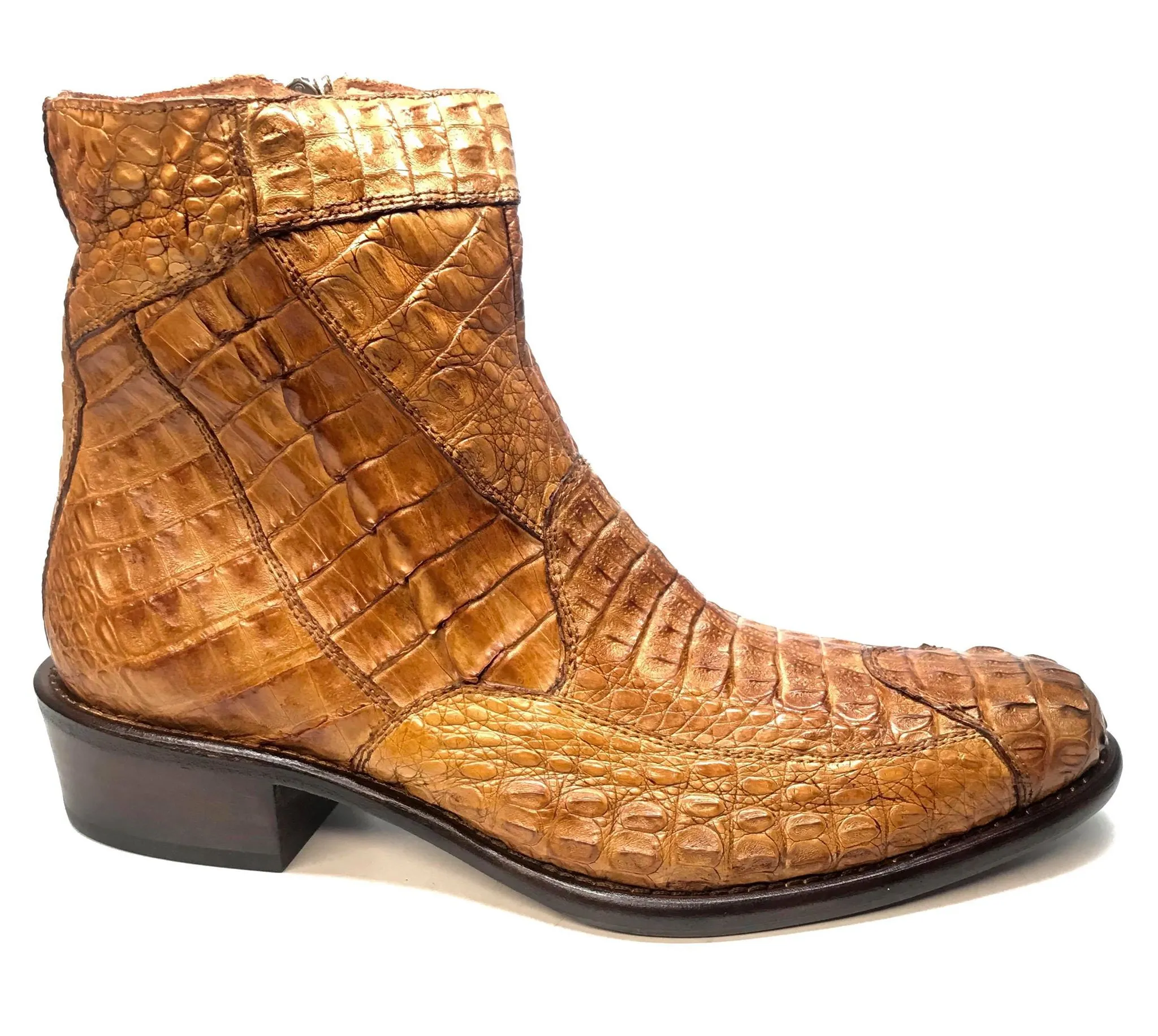 Calzoleria Toscana Cognac Hornback Alligator Ankle Boots