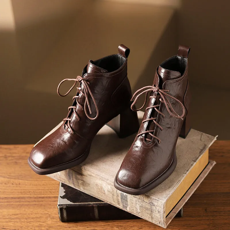 Chic Leather Square Toe Zip High Heel Boots