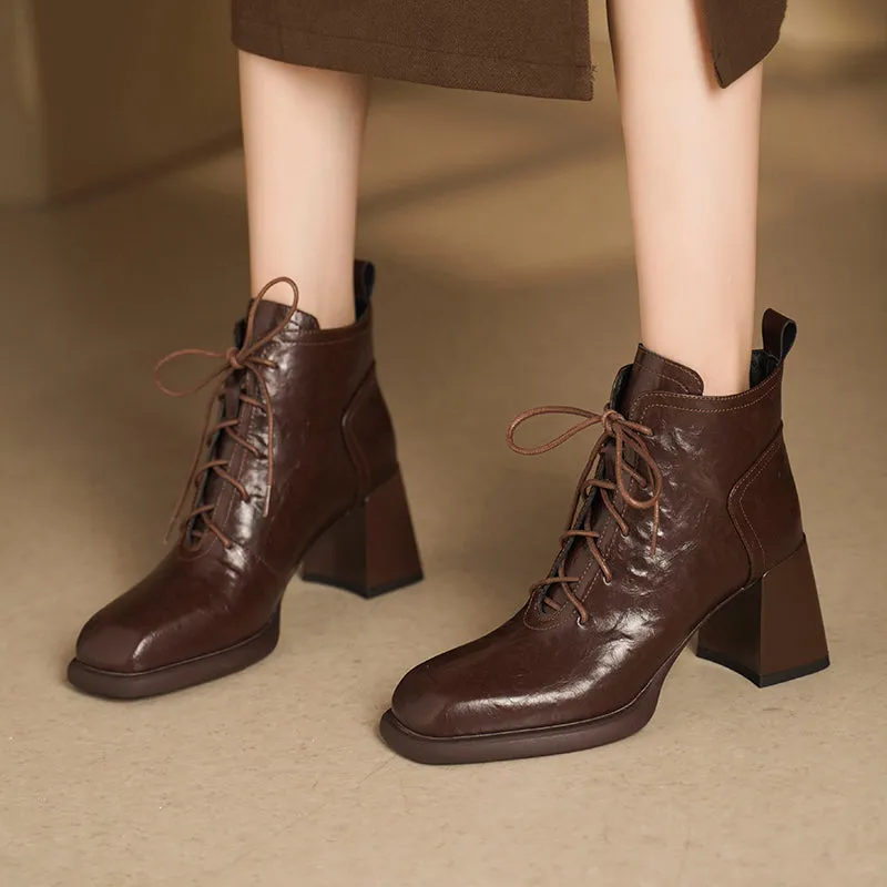 Chic Leather Square Toe Zip High Heel Boots