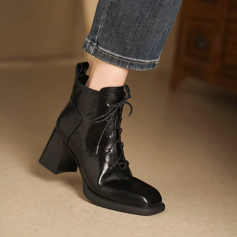 Chic Leather Square Toe Zip High Heel Boots