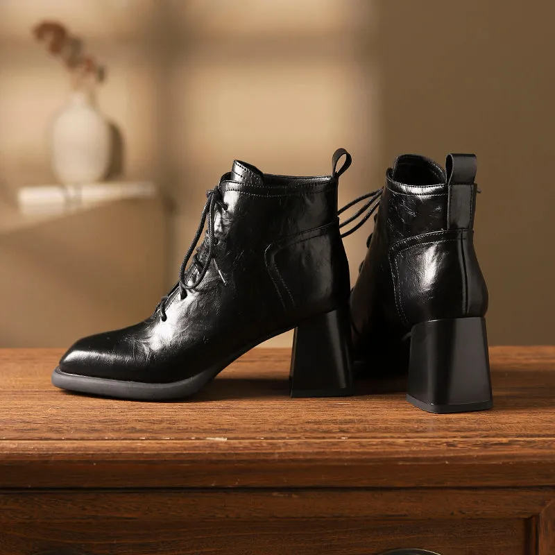 Chic Leather Square Toe Zip High Heel Boots