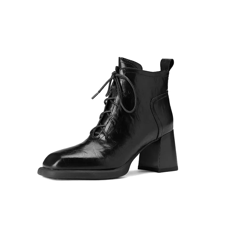 Chic Leather Square Toe Zip High Heel Boots