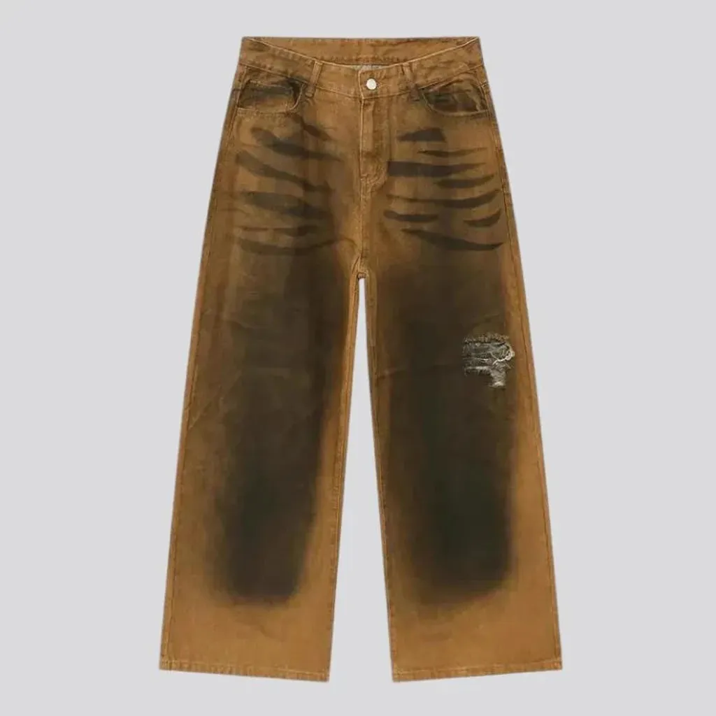 Colorful distressed baggy jeans for men