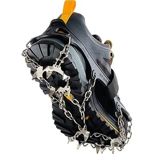 Crampons Ice Cleats for Hiking Boots and Shoes, Anti Slip Walk Traction Cleats, Snow Ice Grippers 19 Spikes and Grips, Safe Protect for Hiking Climbing Fishing Mountaineering Walking - Men Woomen Kids