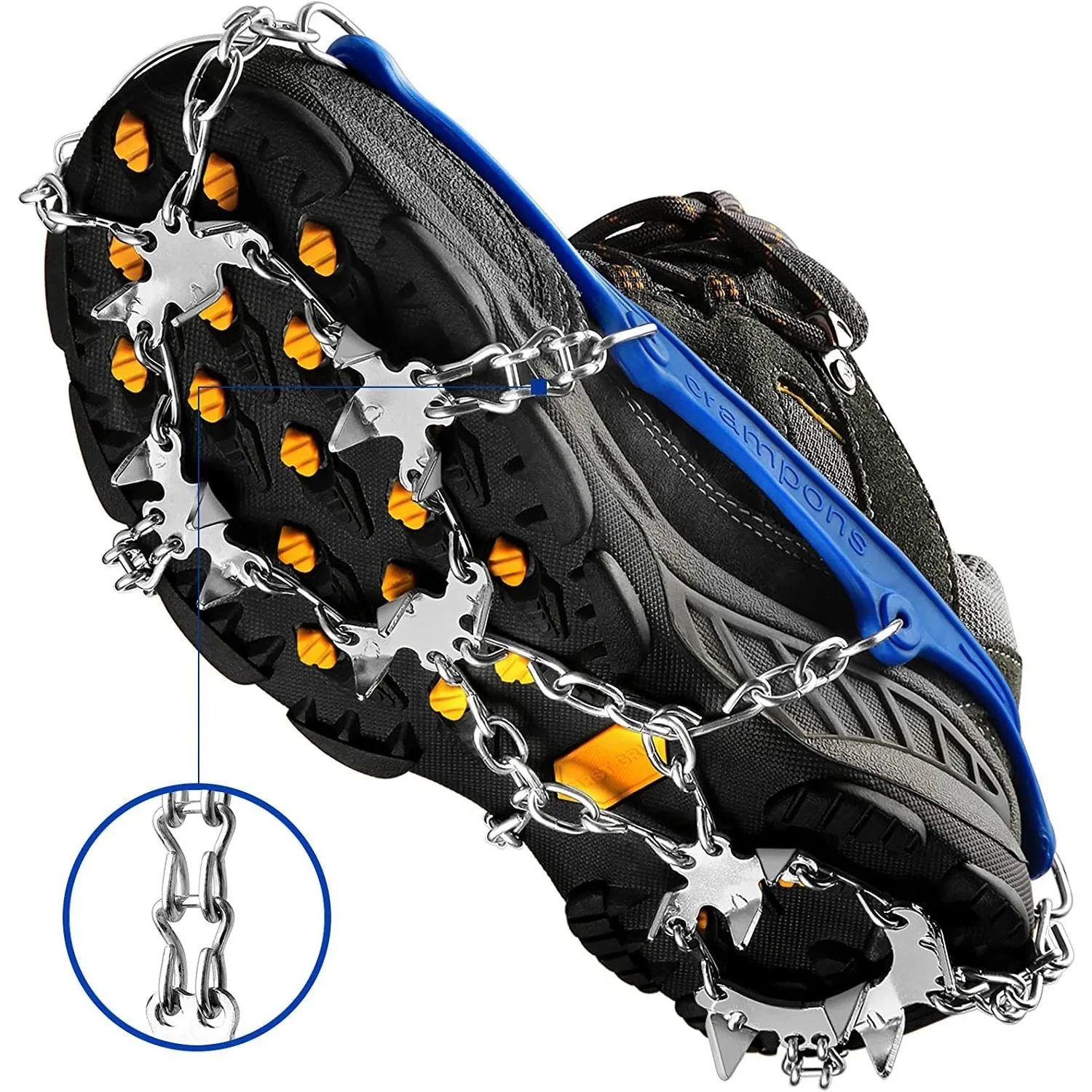 Crampons Ice Cleats Traction Snow Grips for Boots Shoes Women Men Kids Anti Slip 19 Stainless Steel Spikes Safe Protect for Hiking Fishing Walking Climbing Mountaineering