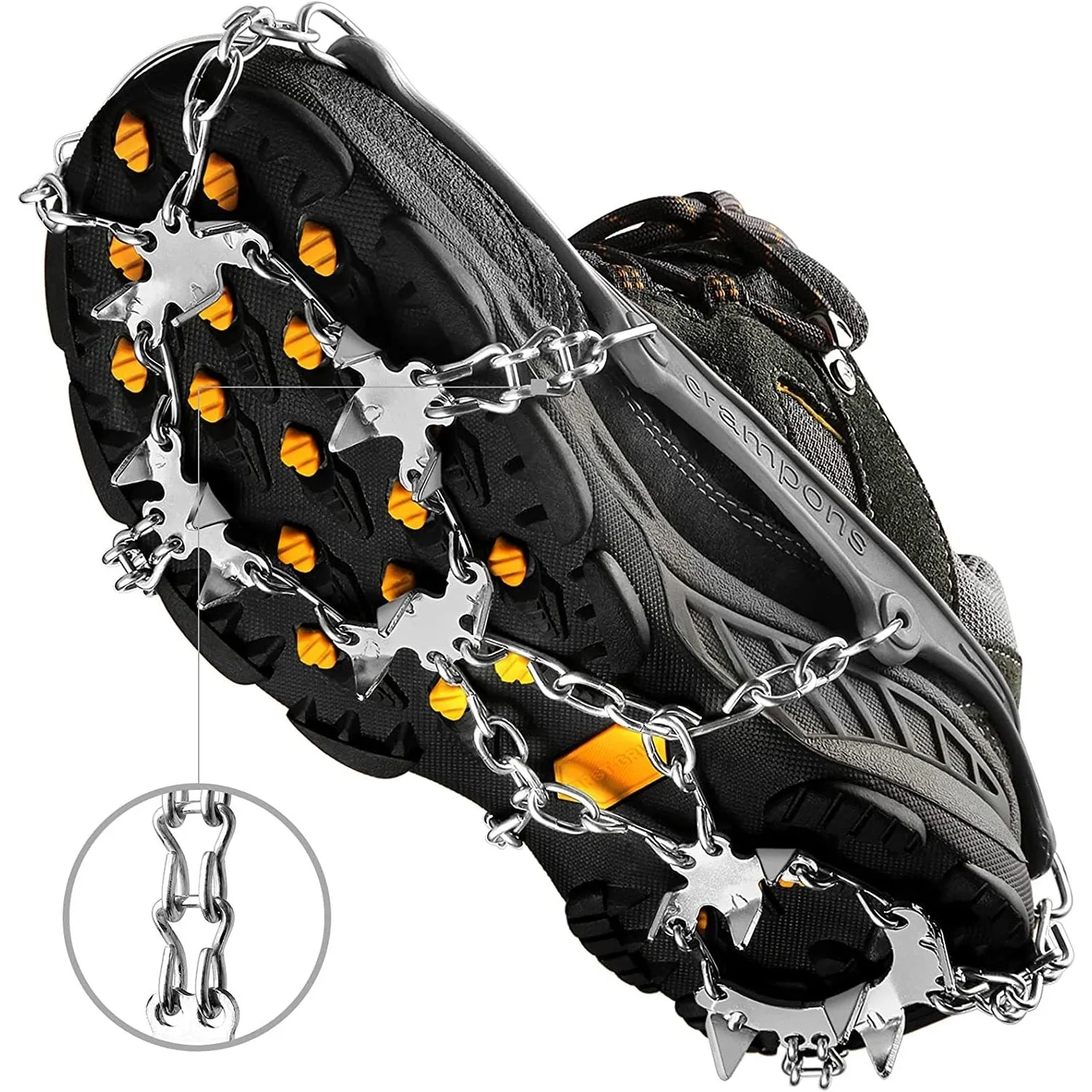 Crampons Ice Cleats Traction Snow Grips for Boots Shoes Women Men Kids Anti Slip 19 Stainless Steel Spikes Safe Protect for Hiking Fishing Walking Climbing Mountaineering