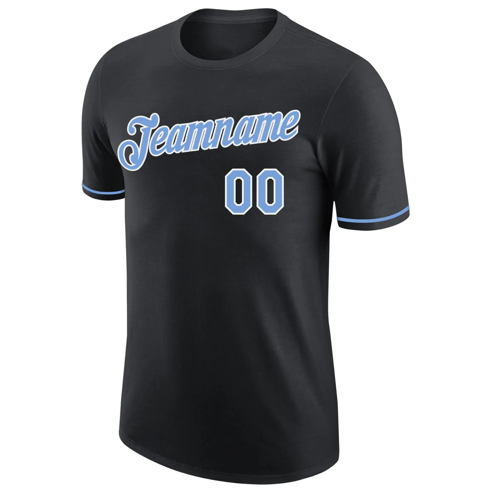 Custom Black Light Blue-White Performance T-Shirt