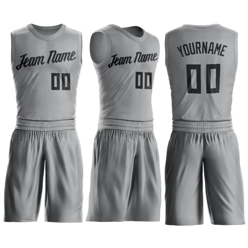 Custom Gray Black Round Neck Suit Basketball Jersey