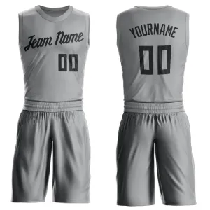 Custom Gray Black Round Neck Suit Basketball Jersey