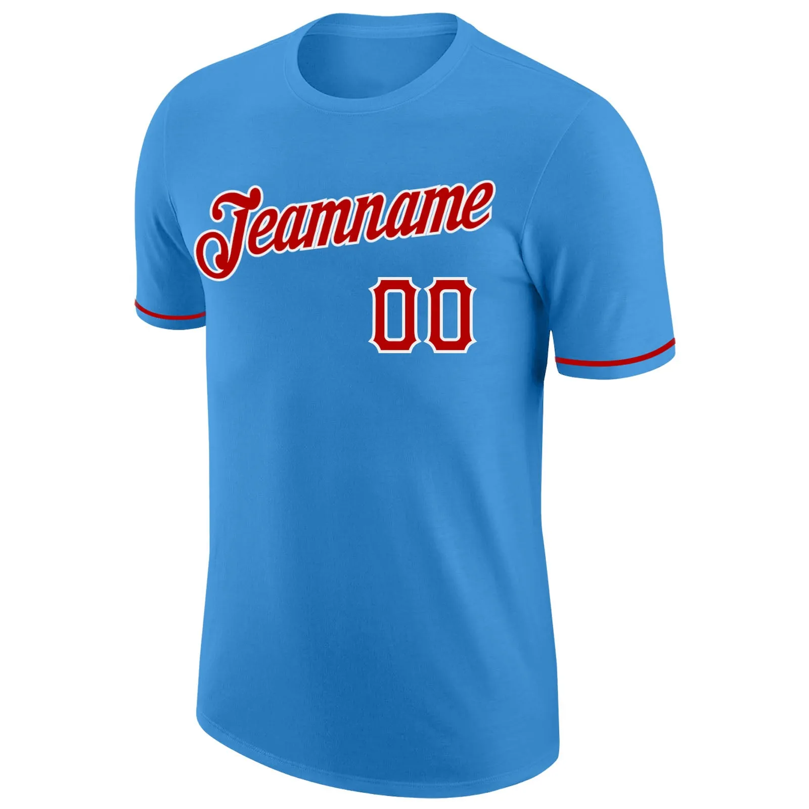 Custom Powder Blue Red-White Performance T-Shirt