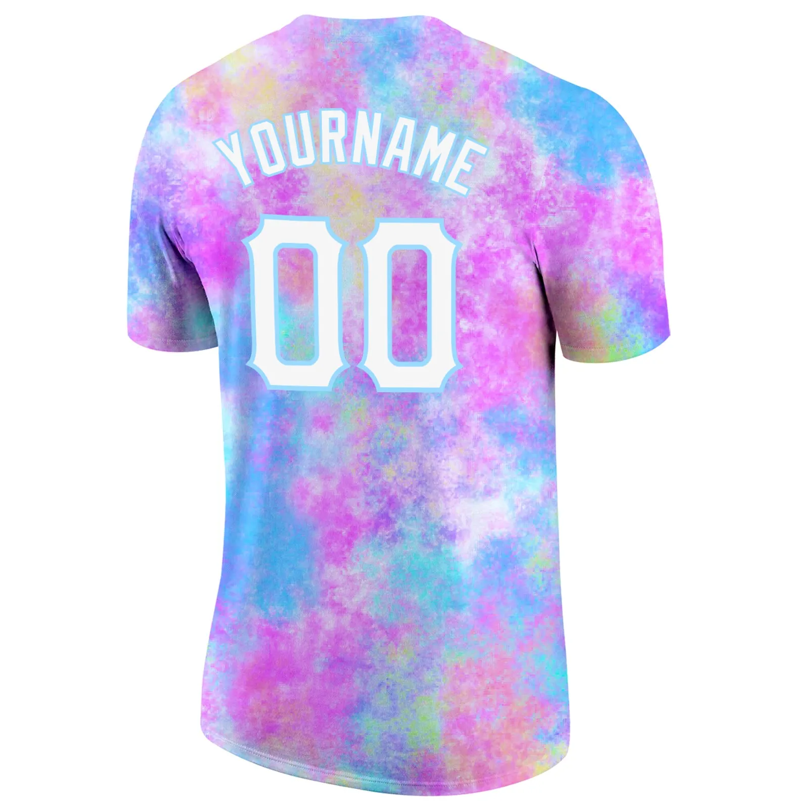 Custom Tie Dye Watercolor Gradient White-Light Blue 3D Performance T-Shirt