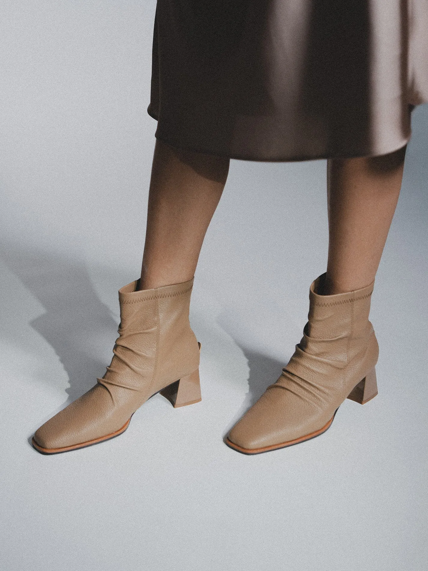 Draped High Heel Leather Boots