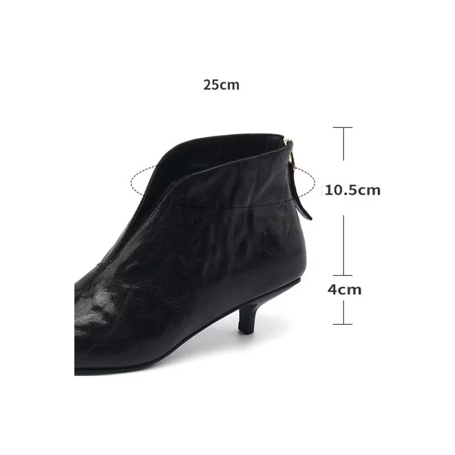 Elegant Cow Leather Pointed Toe Diagonal Zipper Boots