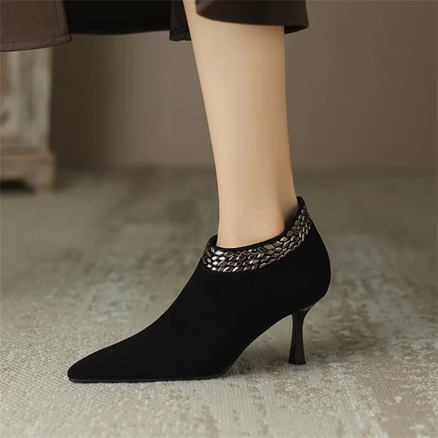 Elegant Cow Leather Pointed Toe Dual Zipper Boots