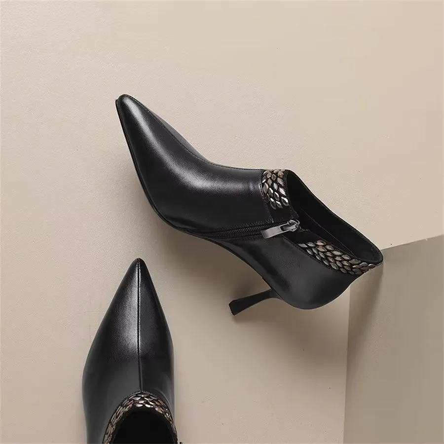 Elegant Cow Leather Pointed Toe Dual Zipper Boots