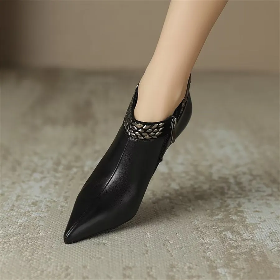 Elegant Cow Leather Pointed Toe Dual Zipper Boots