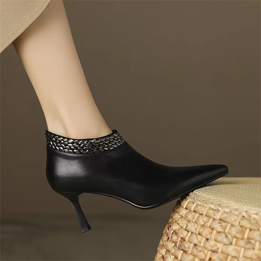 Elegant Cow Leather Pointed Toe Dual Zipper Boots