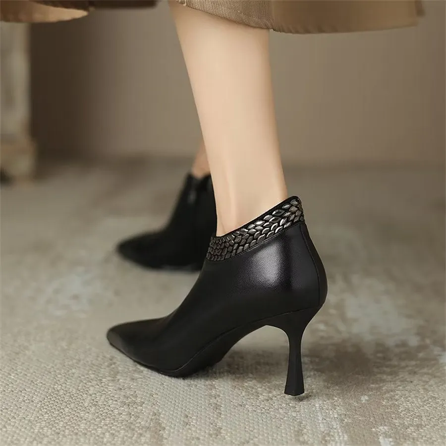 Elegant Cow Leather Pointed Toe Dual Zipper Boots