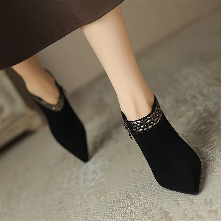 Elegant Cow Leather Pointed Toe Dual Zipper Boots