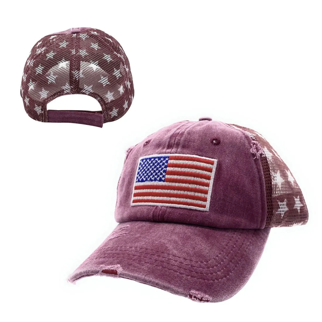 Empire Cove Distressed Washed USA Flag Stars Baseball Trucker Caps Patriotic Hat