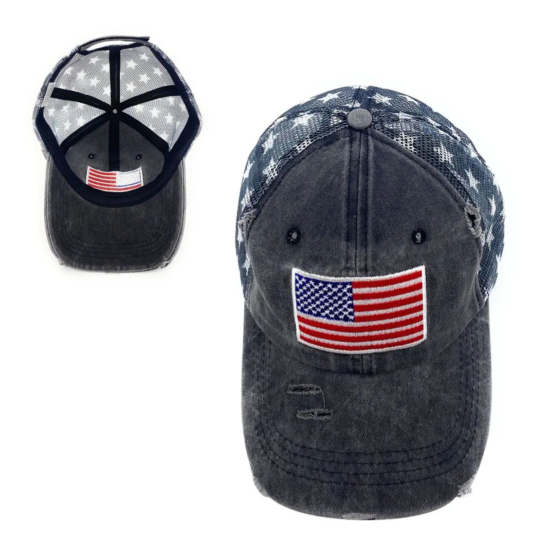 Empire Cove Distressed Washed USA Flag Stars Baseball Trucker Caps Patriotic Hat