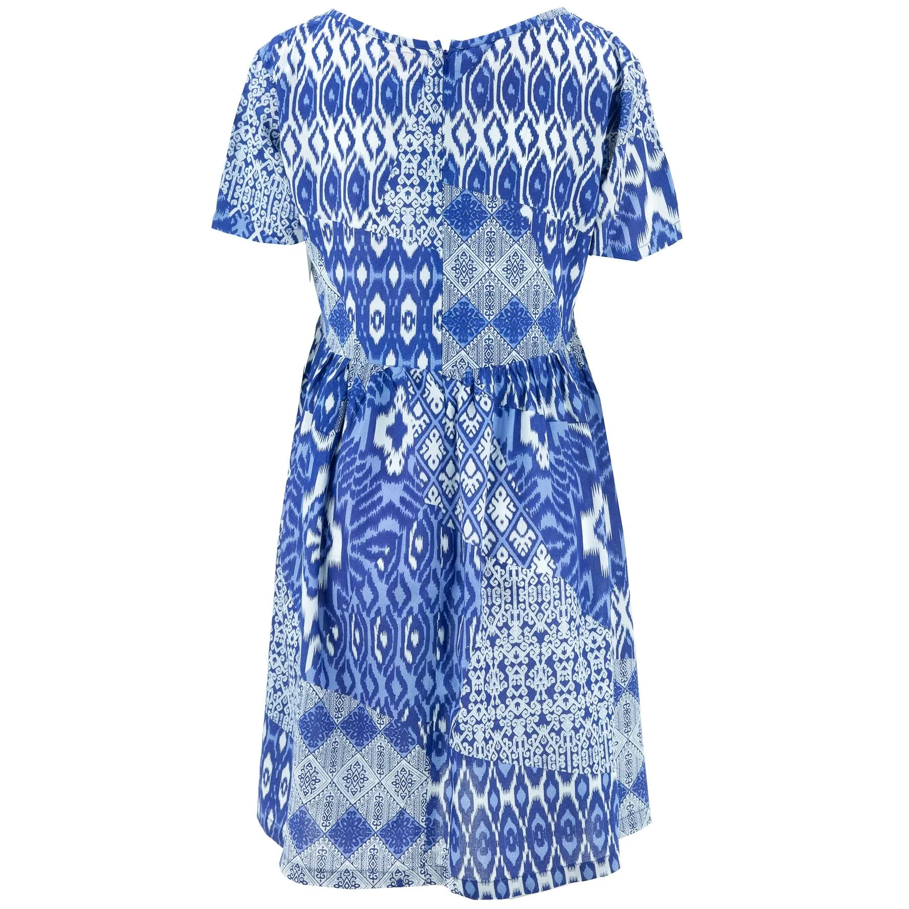 Empire Line Tea Dress - Blue Patchwork