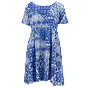 Empire Line Tea Dress - Blue Patchwork