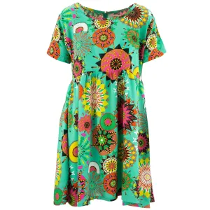 Empire Line Tea Dress - Carnival Suzani Emerald Cotton