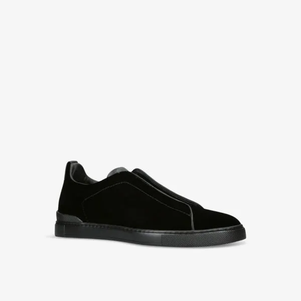 Ermenegildo Zegna Velvet and Leather Triple Stitch Low Top Sneakers, Black