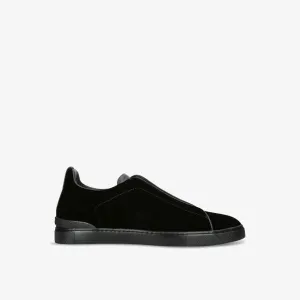 Ermenegildo Zegna Velvet and Leather Triple Stitch Low Top Sneakers, Black