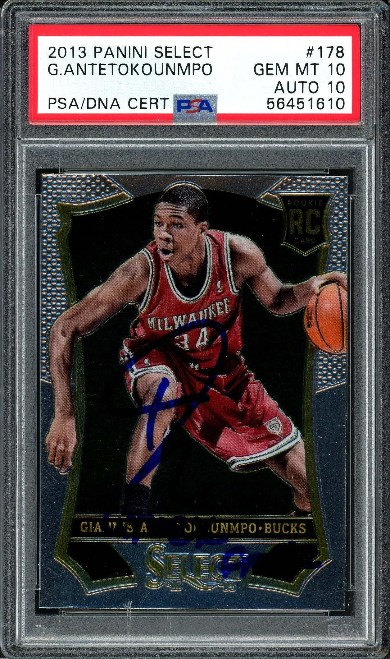 Giannis Antetokounmpo Autographed 2013 Panini Select Rookie Card #178 Milwaukee Bucks PSA 10 Auto Grade Gem Mint 10 "Greek Freak" PSA/DNA #56451610