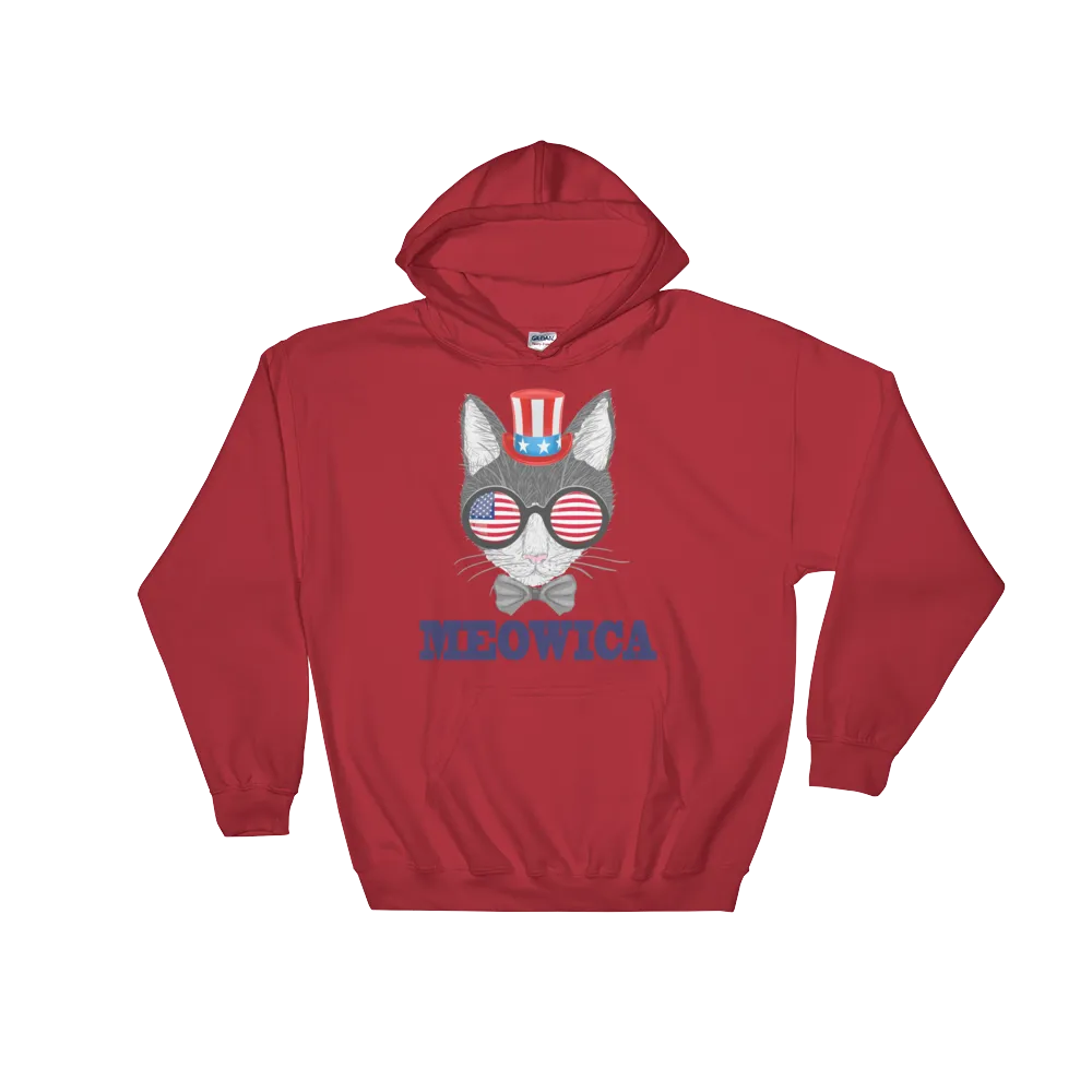 Gray Cat With Hat & Sunnies USA Blue Hoodie