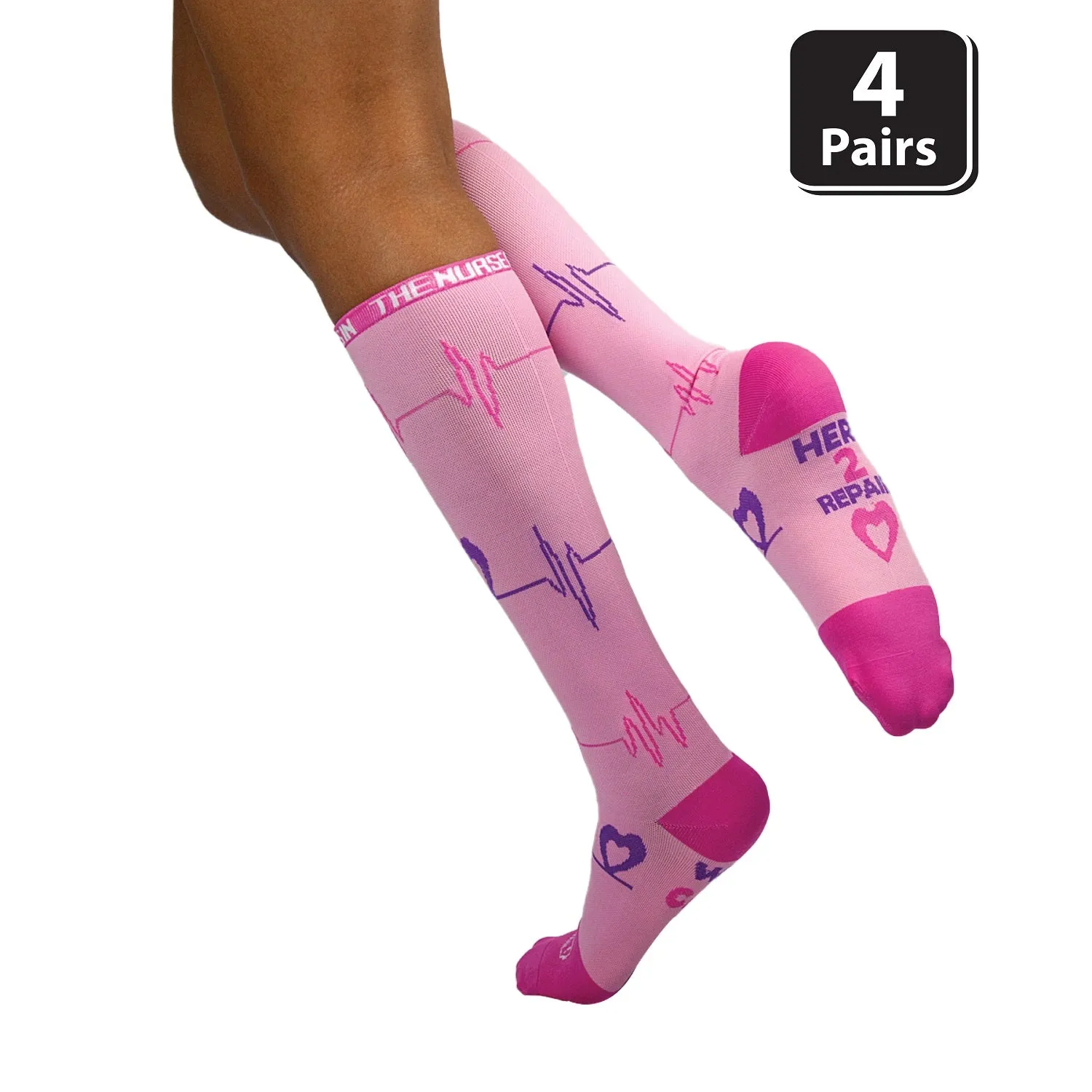 Heartbeat Compression Socks Anti-Fatigue, Fits Adult and Youth Pack of (4 Pairs)