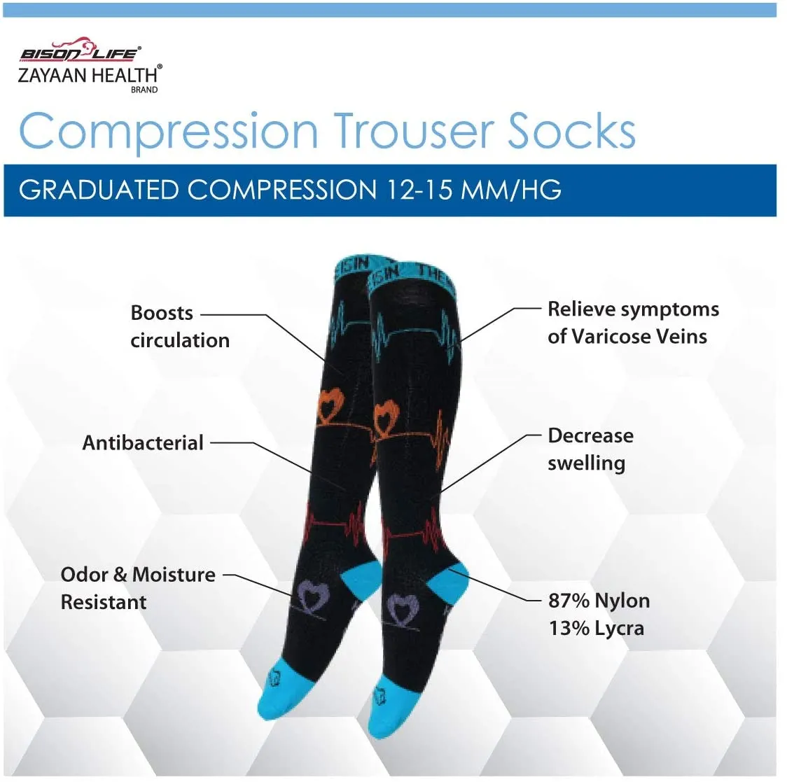 Heartbeat Compression Socks Anti-Fatigue, Fits Adult and Youth Pack of (4 Pairs)