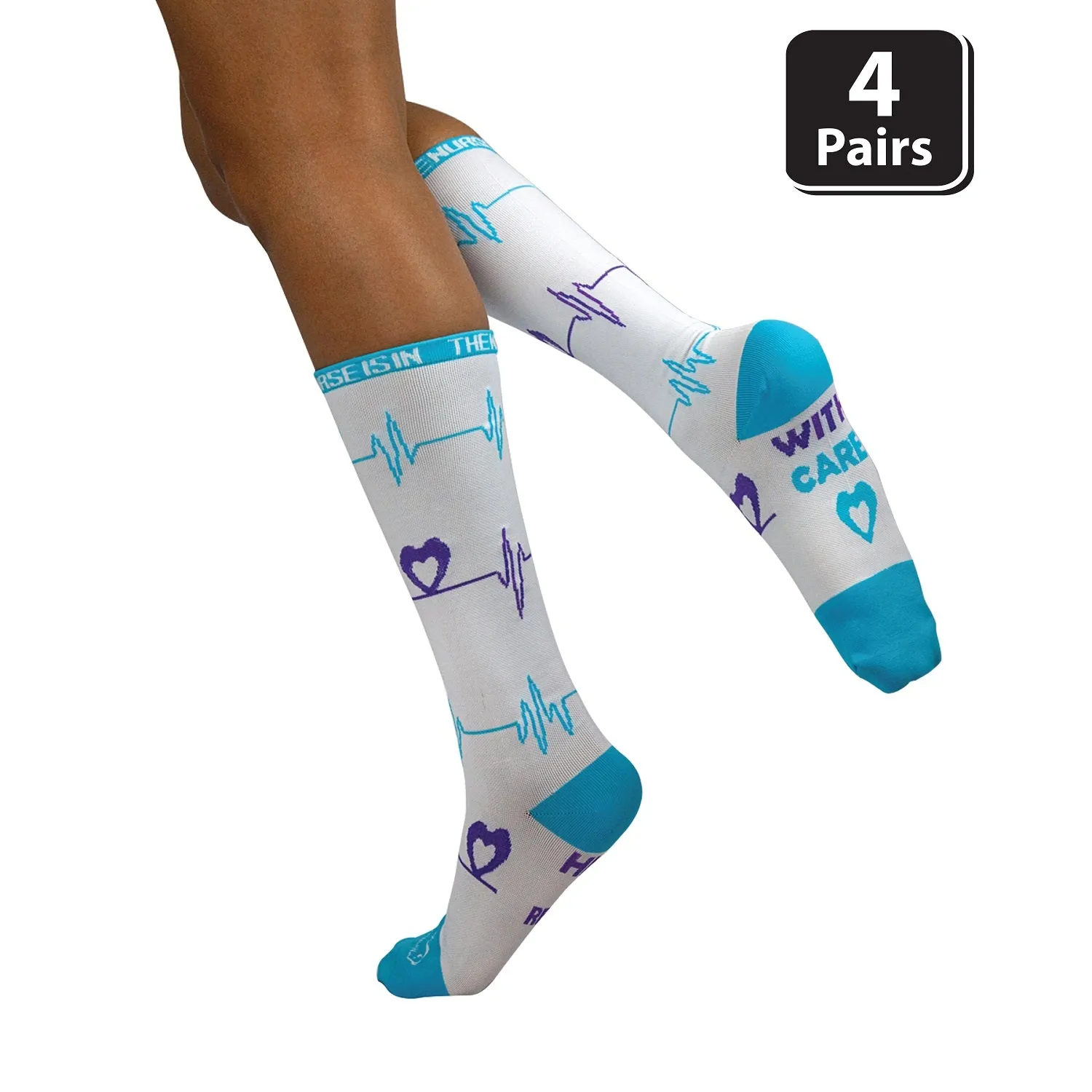 Heartbeat Compression Socks Anti-Fatigue, Fits Adult and Youth Pack of (4 Pairs)