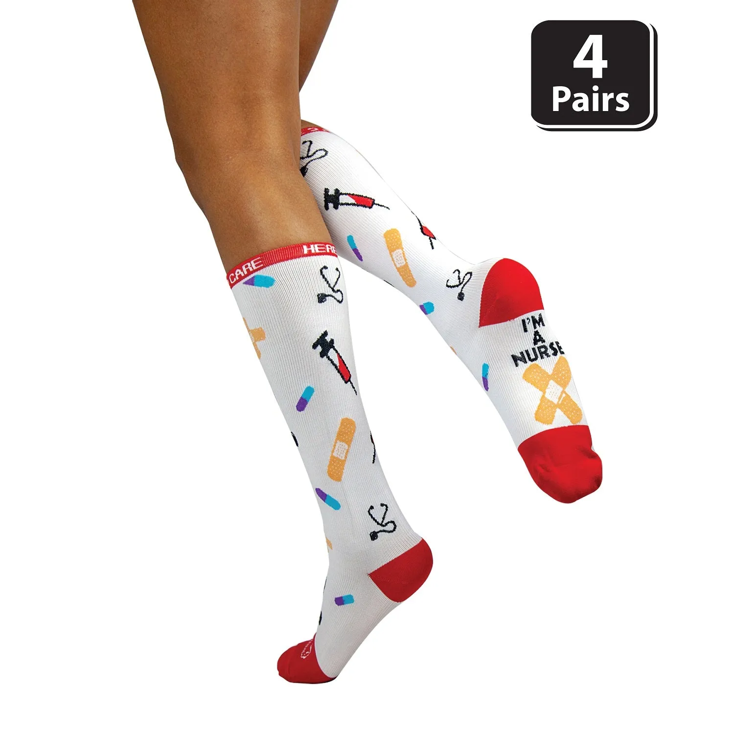 Here 2 Care Compression Socks, Anti-Fatigue, Fits Adult and Youth, (4 Pairs)