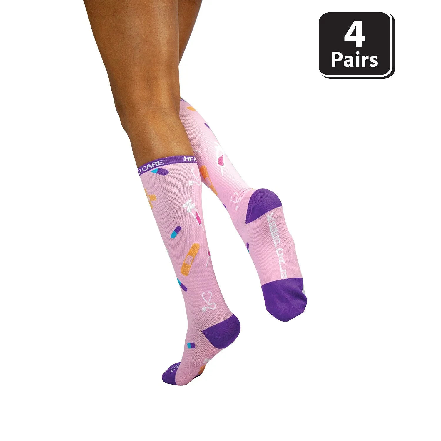 Here 2 Care Compression Socks, Anti-Fatigue, Fits Adult and Youth, (4 Pairs)