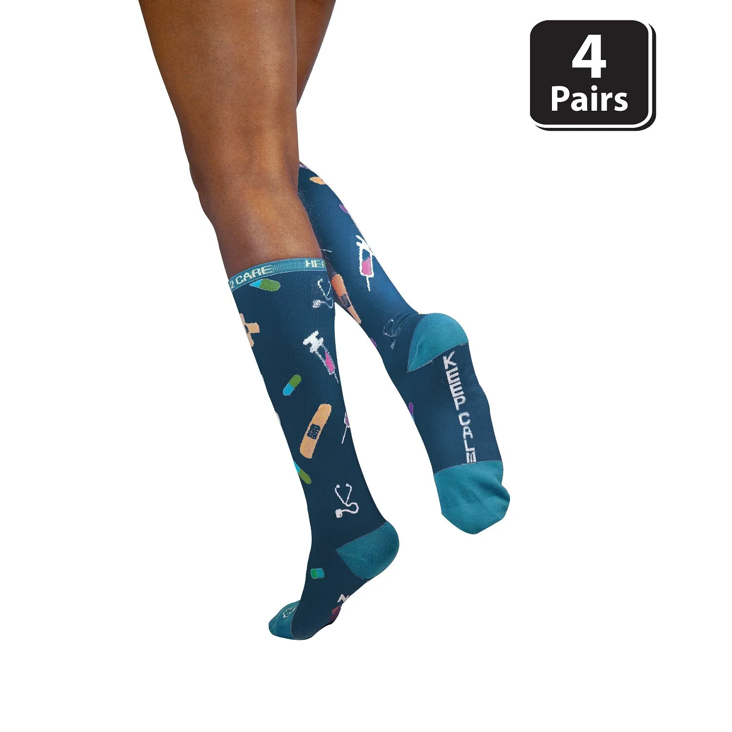 Here 2 Care Compression Socks, Anti-Fatigue, Fits Adult and Youth, (4 Pairs)