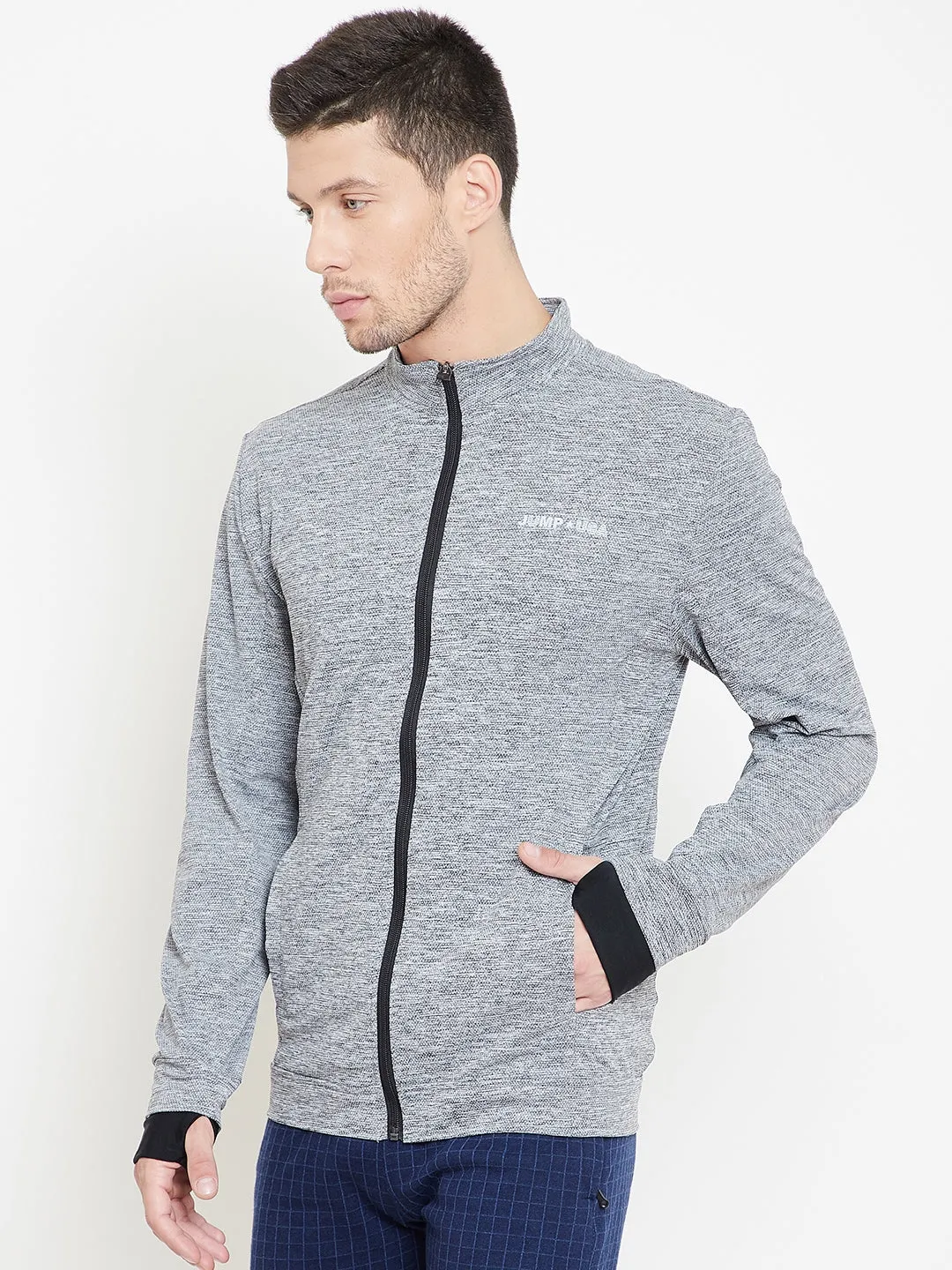 JUMP USA Men Grey Melange Self Design Active wear Jacket