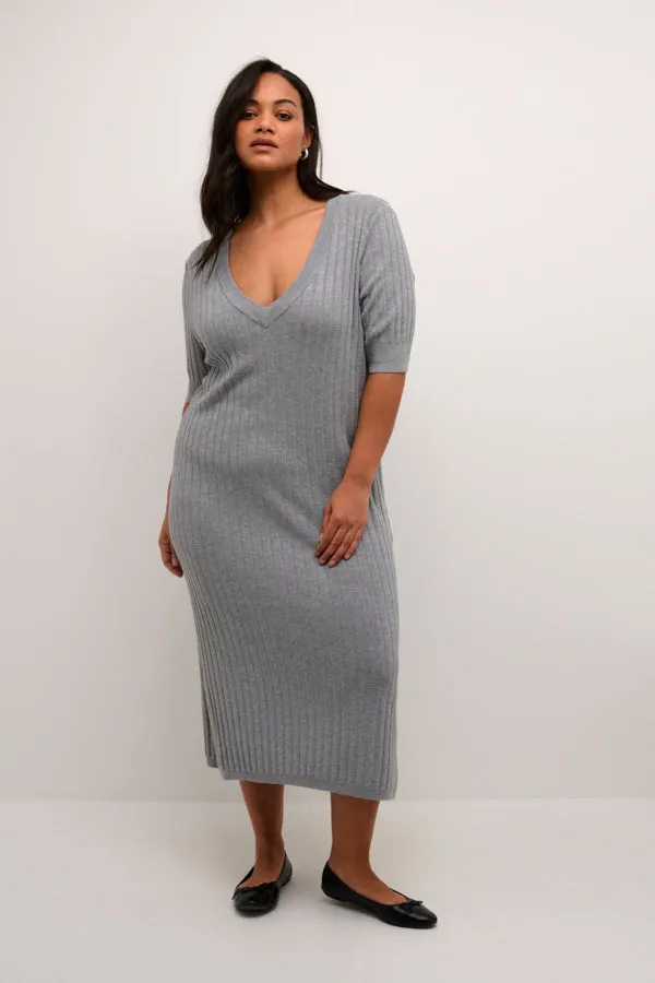 Kaffe Curve Lona Knit Dress in Grey