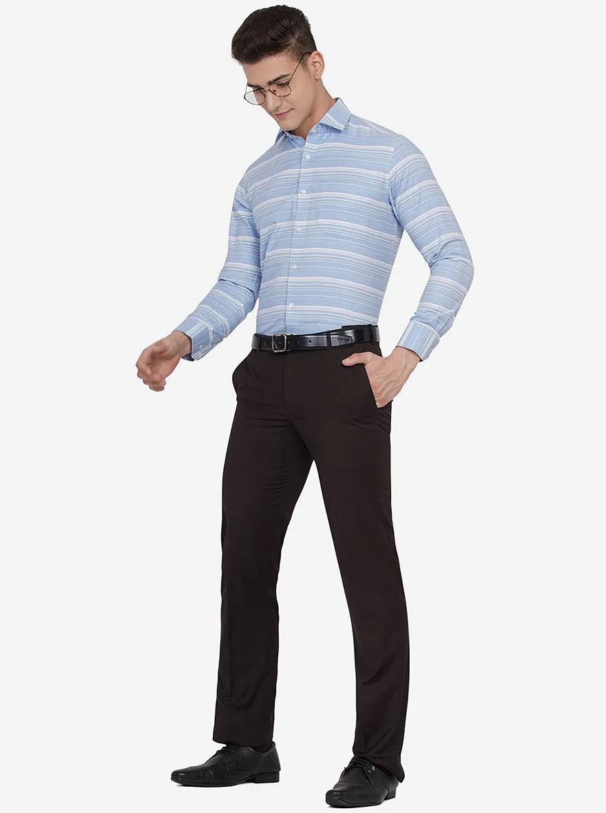 Light Blue Striped Slim Fit Formal Shirt | Greenfibre