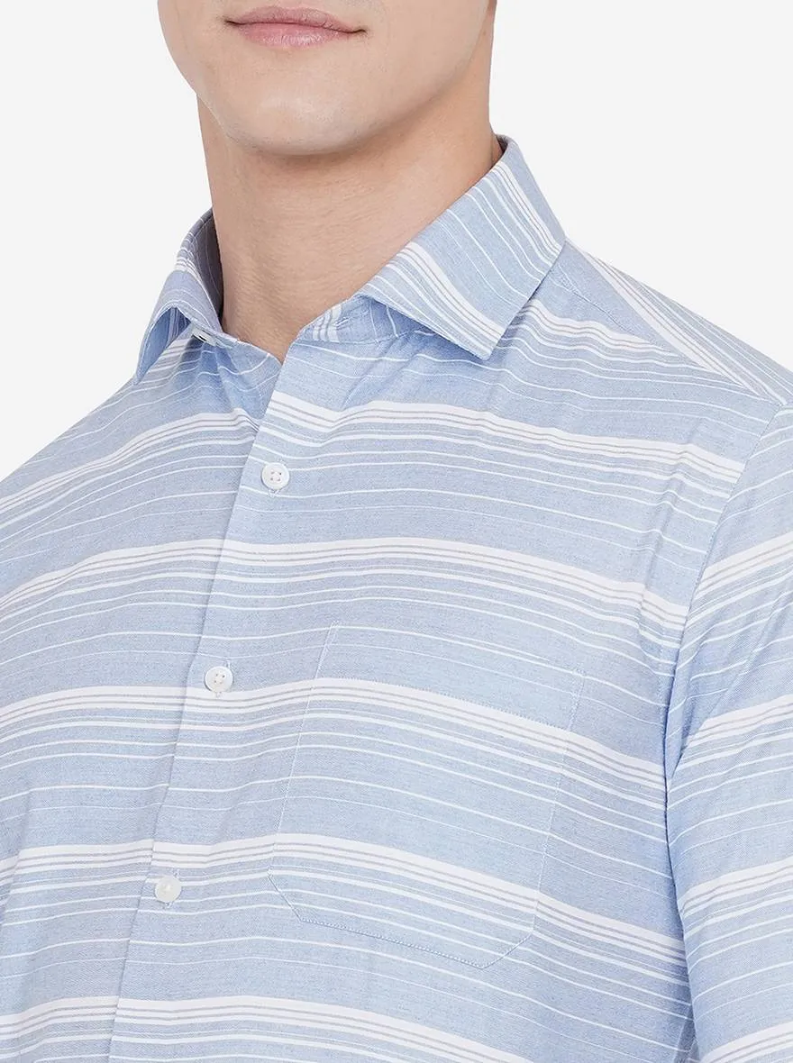 Light Blue Striped Slim Fit Formal Shirt | Greenfibre