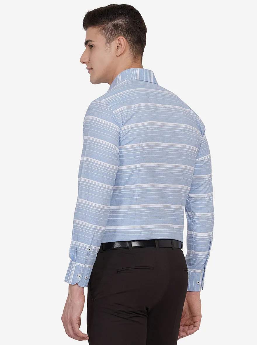 Light Blue Striped Slim Fit Formal Shirt | Greenfibre