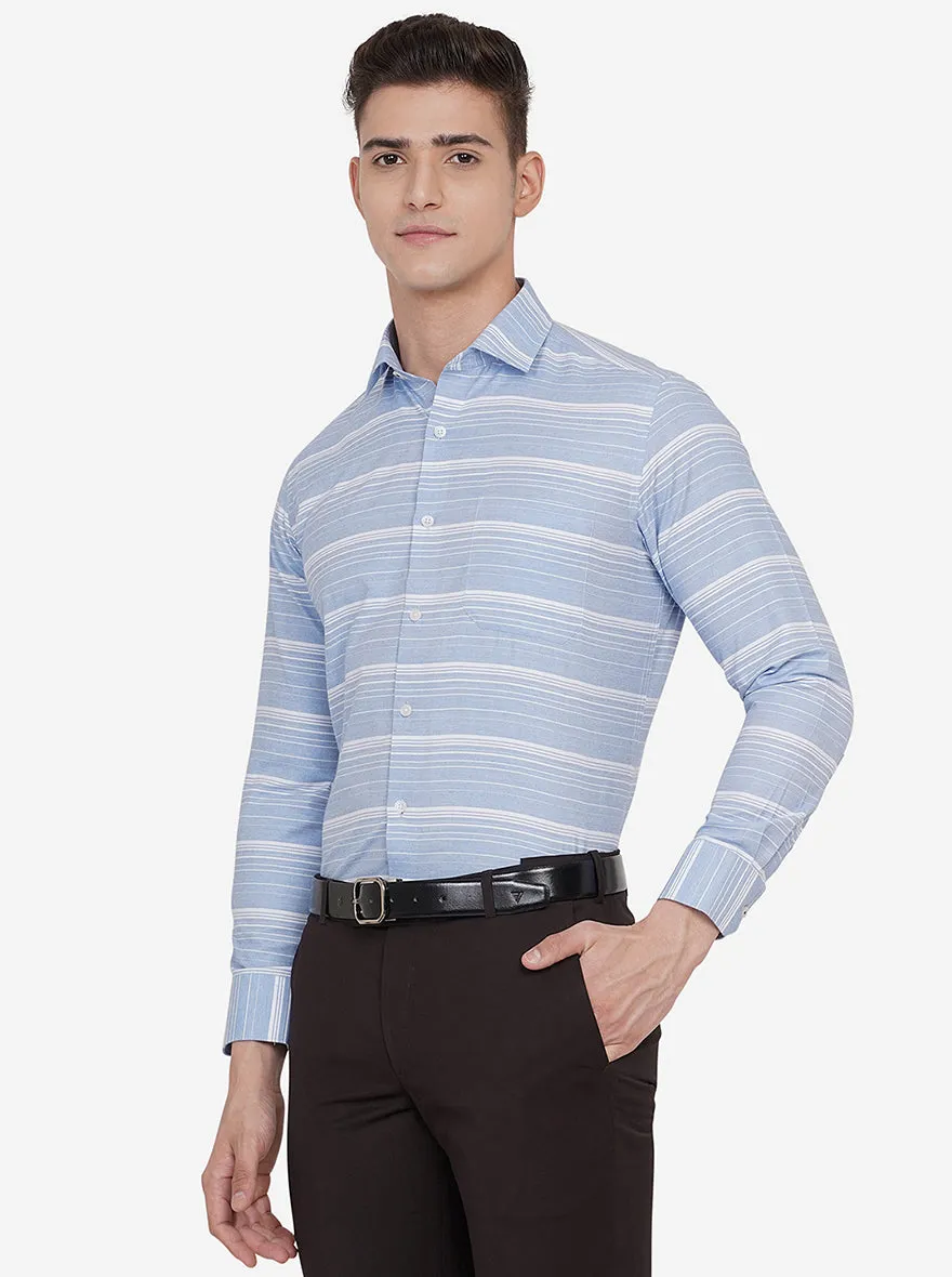 Light Blue Striped Slim Fit Formal Shirt | Greenfibre