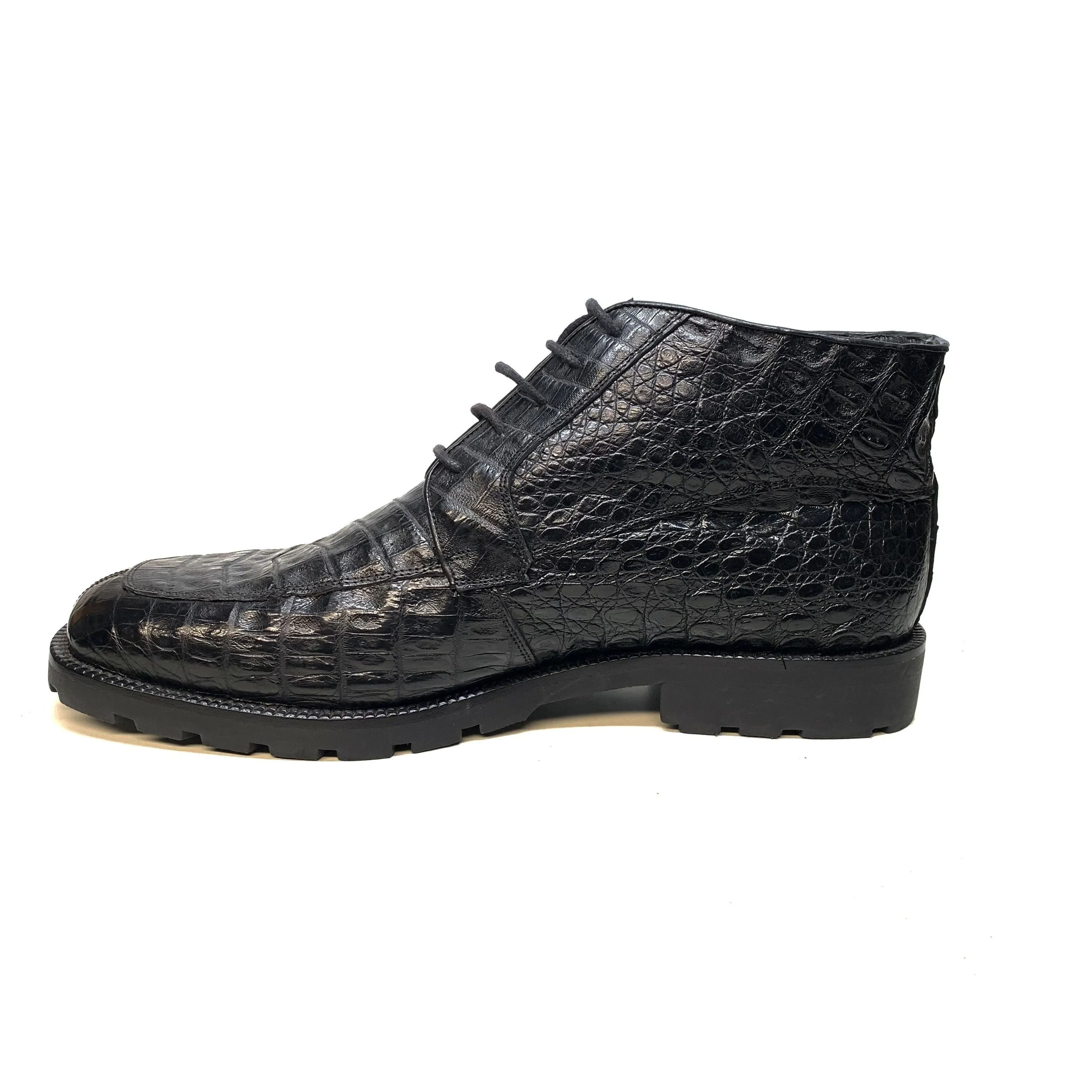 Los Altos  Black All-Over Crocodile Belly Lace Up Ankle Boots