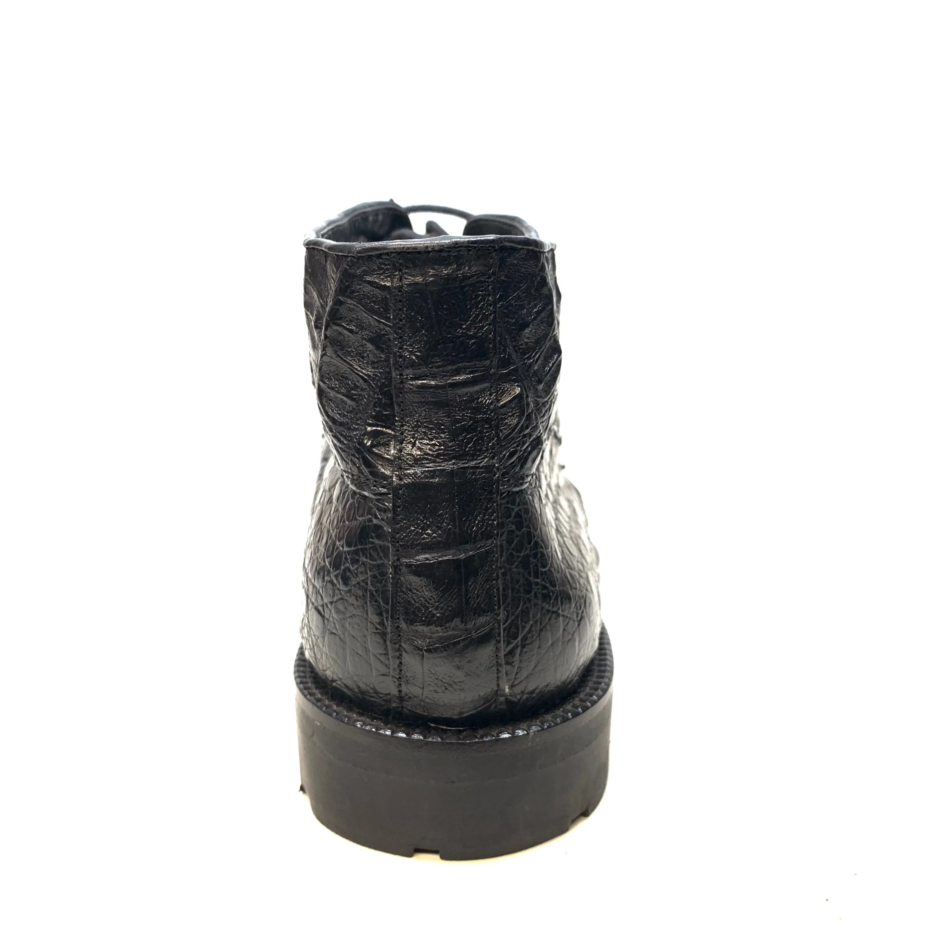 Los Altos  Black All-Over Crocodile Belly Lace Up Ankle Boots