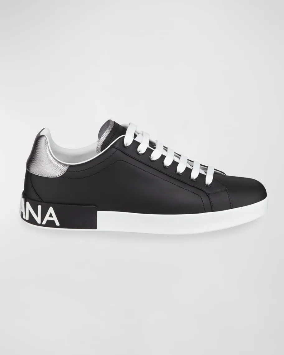 Men's leather low top sneakers with Portofino logo Dolce&Gabbana