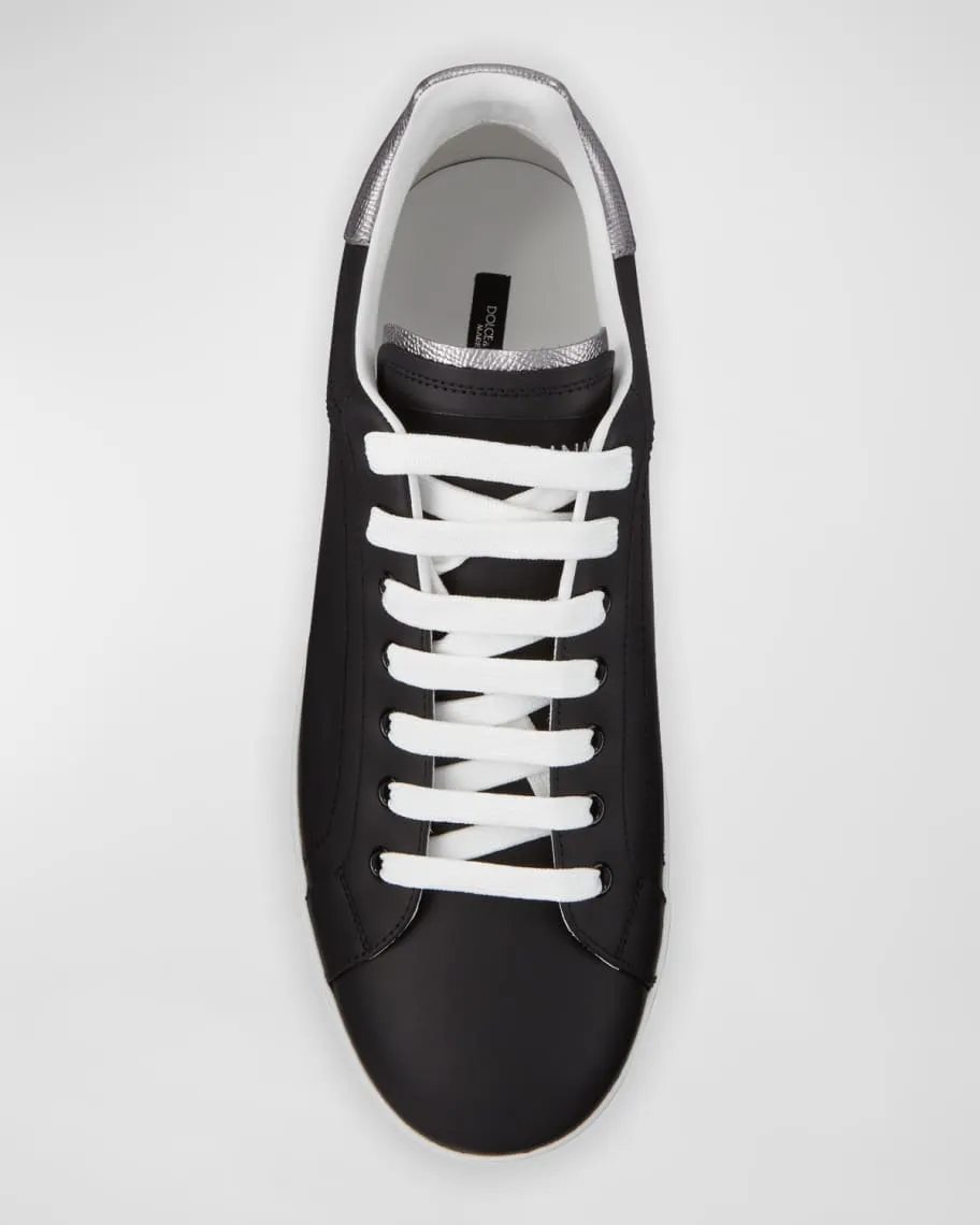 Men's leather low top sneakers with Portofino logo Dolce&Gabbana