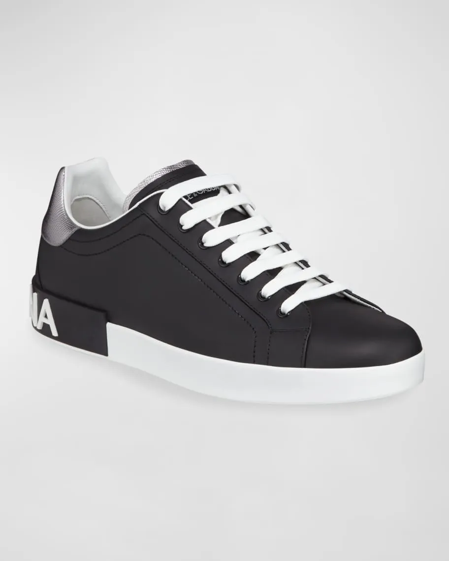 Men's leather low top sneakers with Portofino logo Dolce&Gabbana